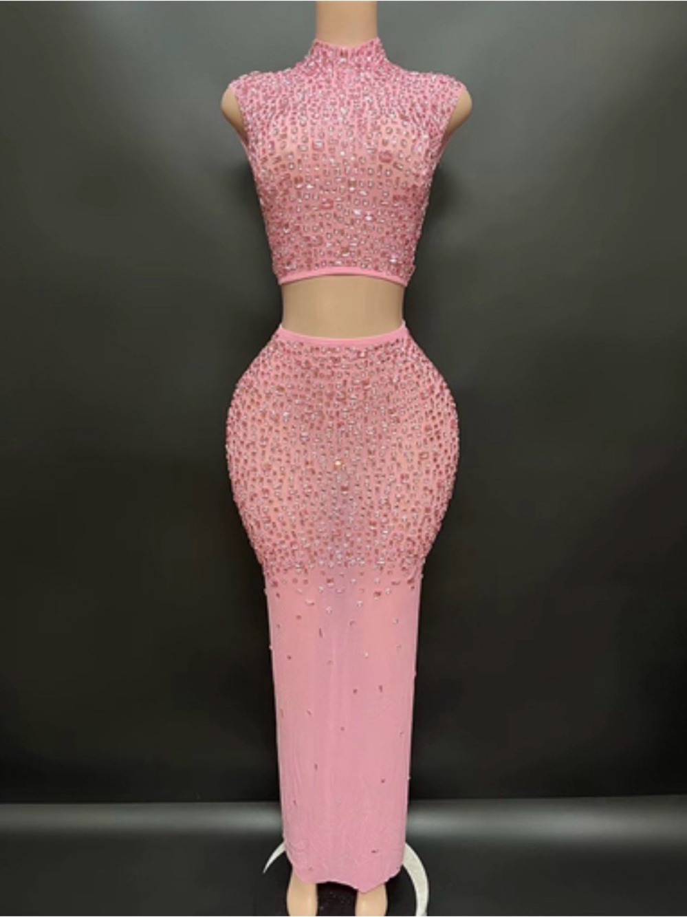 Pink Beaded Two-Piece Evening Gown